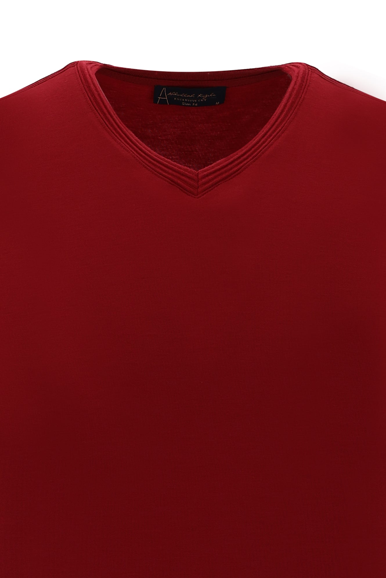 Koyu K?rm?z? V Yaka Slim Fit Dar Kesim T-shirt-Abdullah Ki??l?