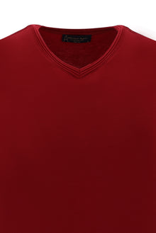 Koyu K?rm?z? V Yaka Slim Fit Dar Kesim T-shirt-Abdullah Ki??l?