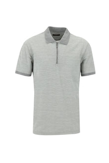 Orta Gri Polo Yaka Fermuarlı Regular Fit Desenli T-shirt