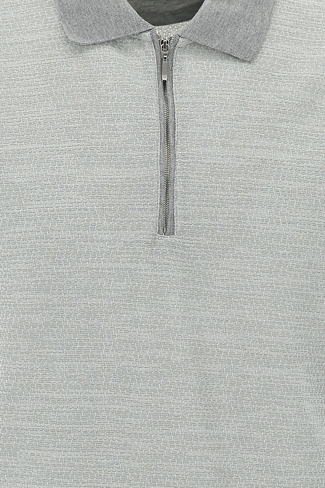 Orta Gri Polo Yaka Fermuarlı Regular Fit Desenli T-shirt