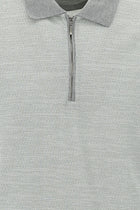 Orta Gri Polo Yaka Fermuarlı Regular Fit Desenli T-shirt