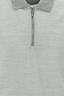 Orta Gri Polo Yaka Fermuarlı Regular Fit Desenli T-shirt