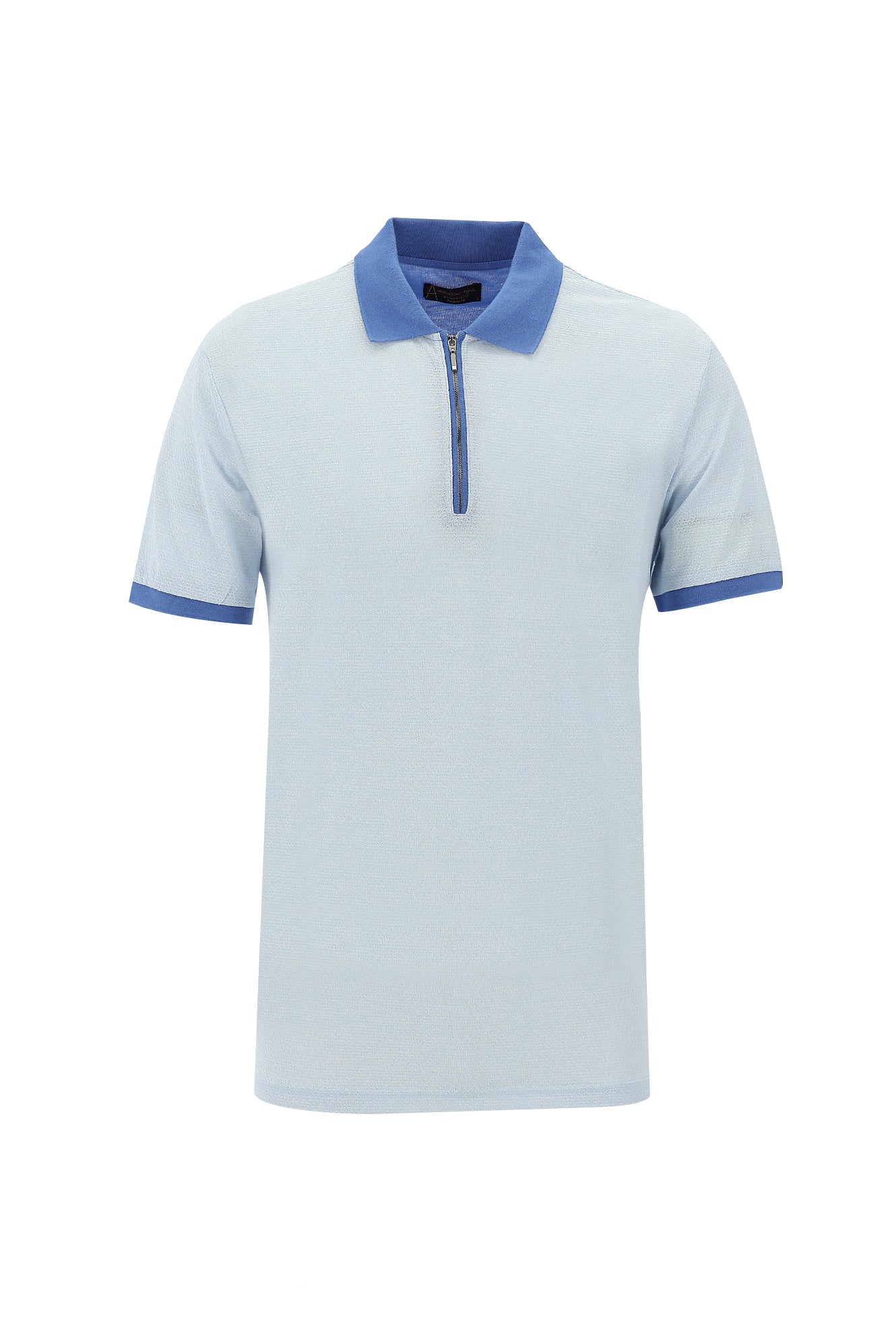 Açık Mavi Polo Yaka Fermuarlı Regular Fit Desenli T-shirt