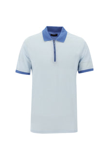 Açık Mavi Polo Yaka Fermuarlı Regular Fit Desenli T-shirt