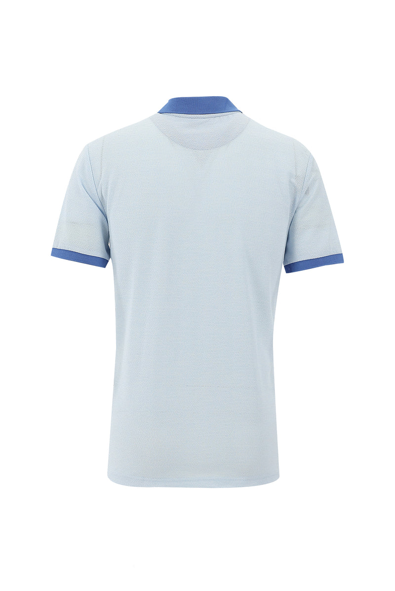 Açık Mavi Polo Yaka Fermuarlı Regular Fit Desenli T-shirt