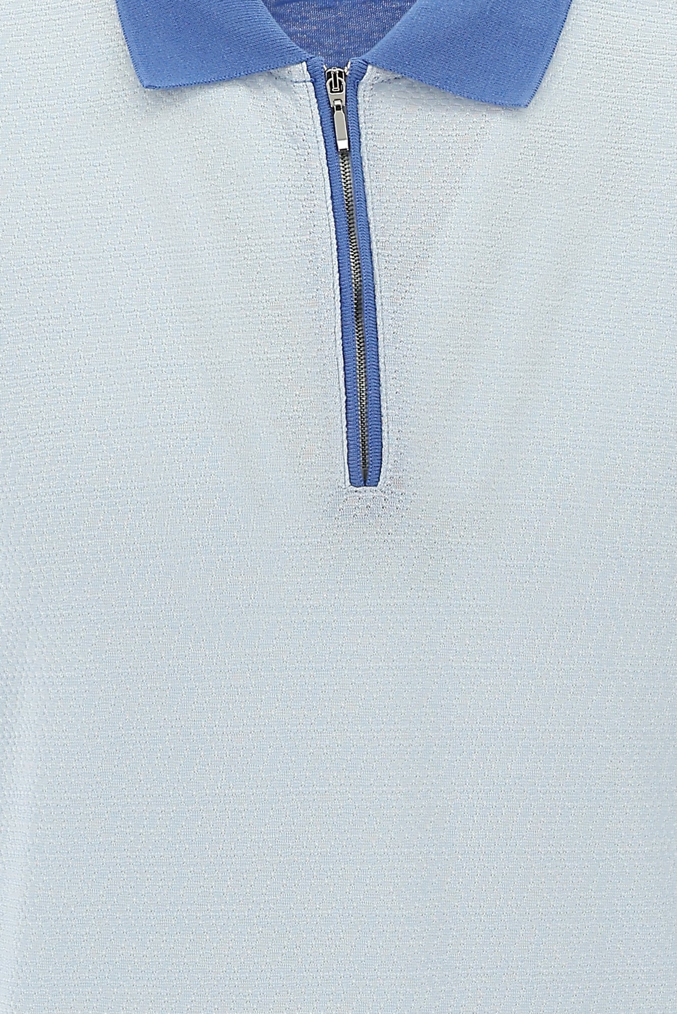 Açık Mavi Polo Yaka Fermuarlı Regular Fit Desenli T-shirt