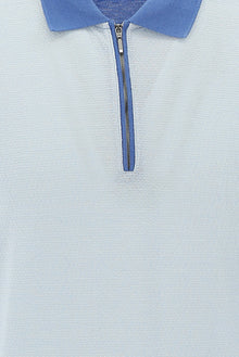 Açık Mavi Polo Yaka Fermuarlı Regular Fit Desenli T-shirt
