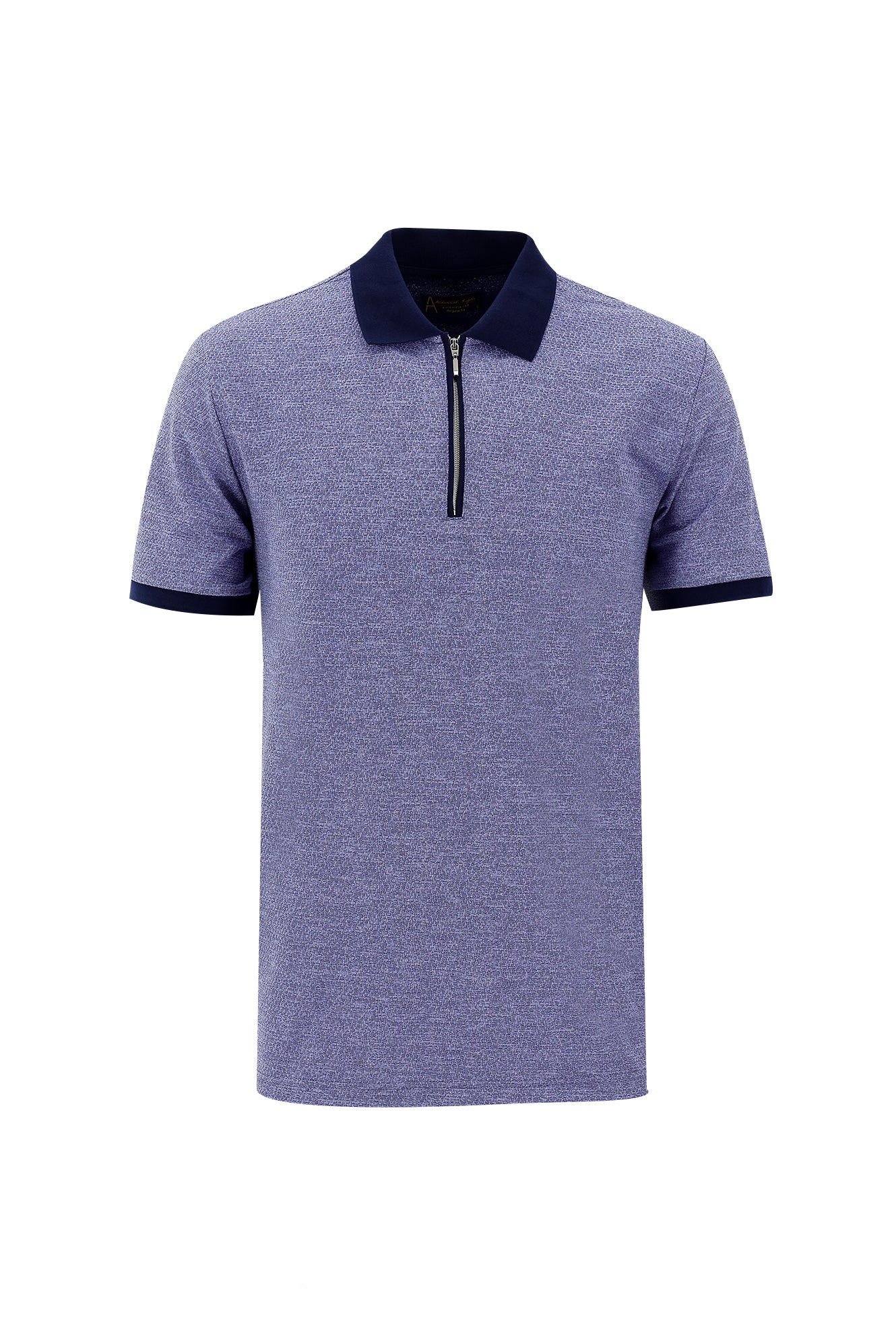 Saks Mavi Polo Yaka Fermuarlı Regular Fit Desenli T-shirt