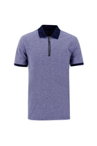 Saks Mavi Polo Yaka Fermuarlı Regular Fit Desenli T-shirt