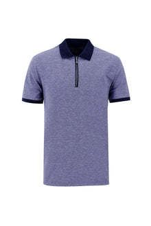 Saks Mavi Polo Yaka Fermuarlı Regular Fit Desenli T-shirt