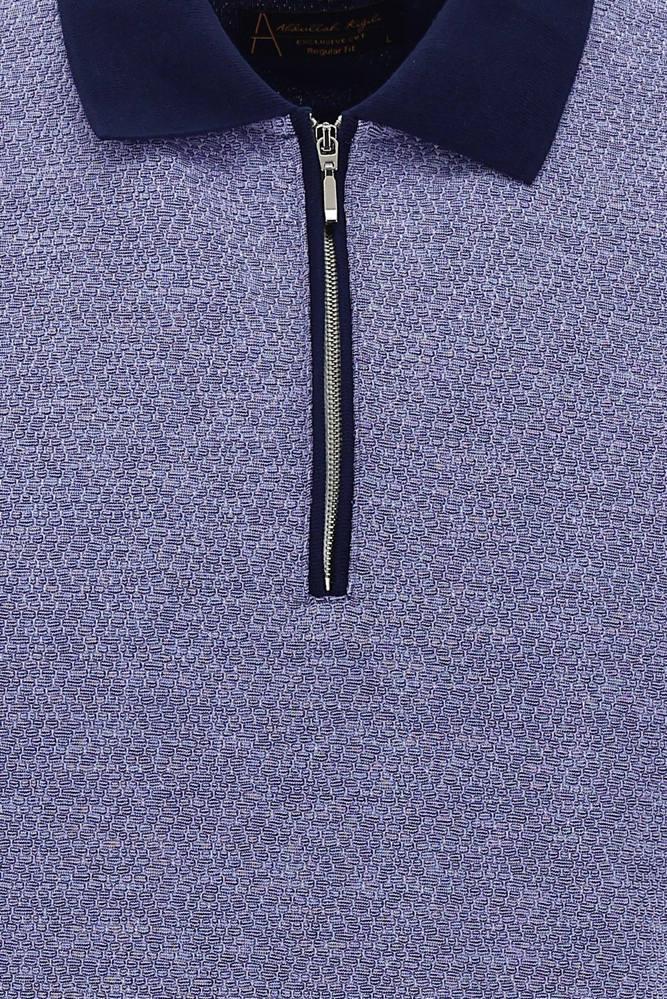 Saks Mavi Polo Yaka Fermuarlı Regular Fit Desenli T-shirt