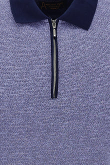 Saks Mavi Polo Yaka Fermuarlı Regular Fit Desenli T-shirt