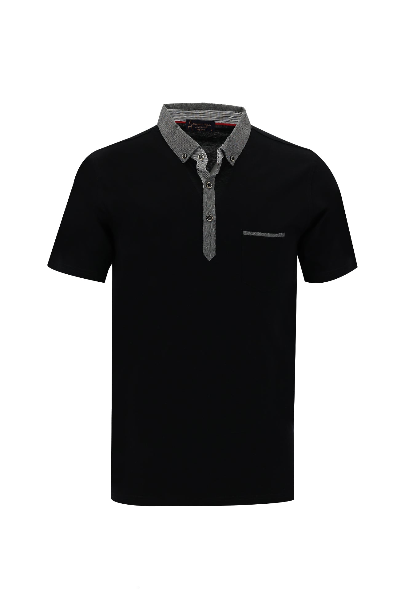 Siyah Polo Yaka Regular Fit Desenli Merserize Pamuk T-shirt