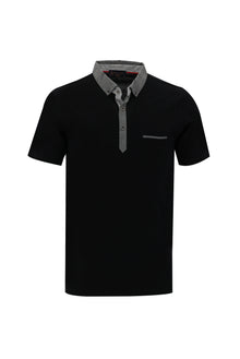 Siyah Polo Yaka Regular Fit Desenli Merserize Pamuk T-shirt