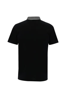 Siyah Polo Yaka Regular Fit Desenli Merserize Pamuk T-shirt