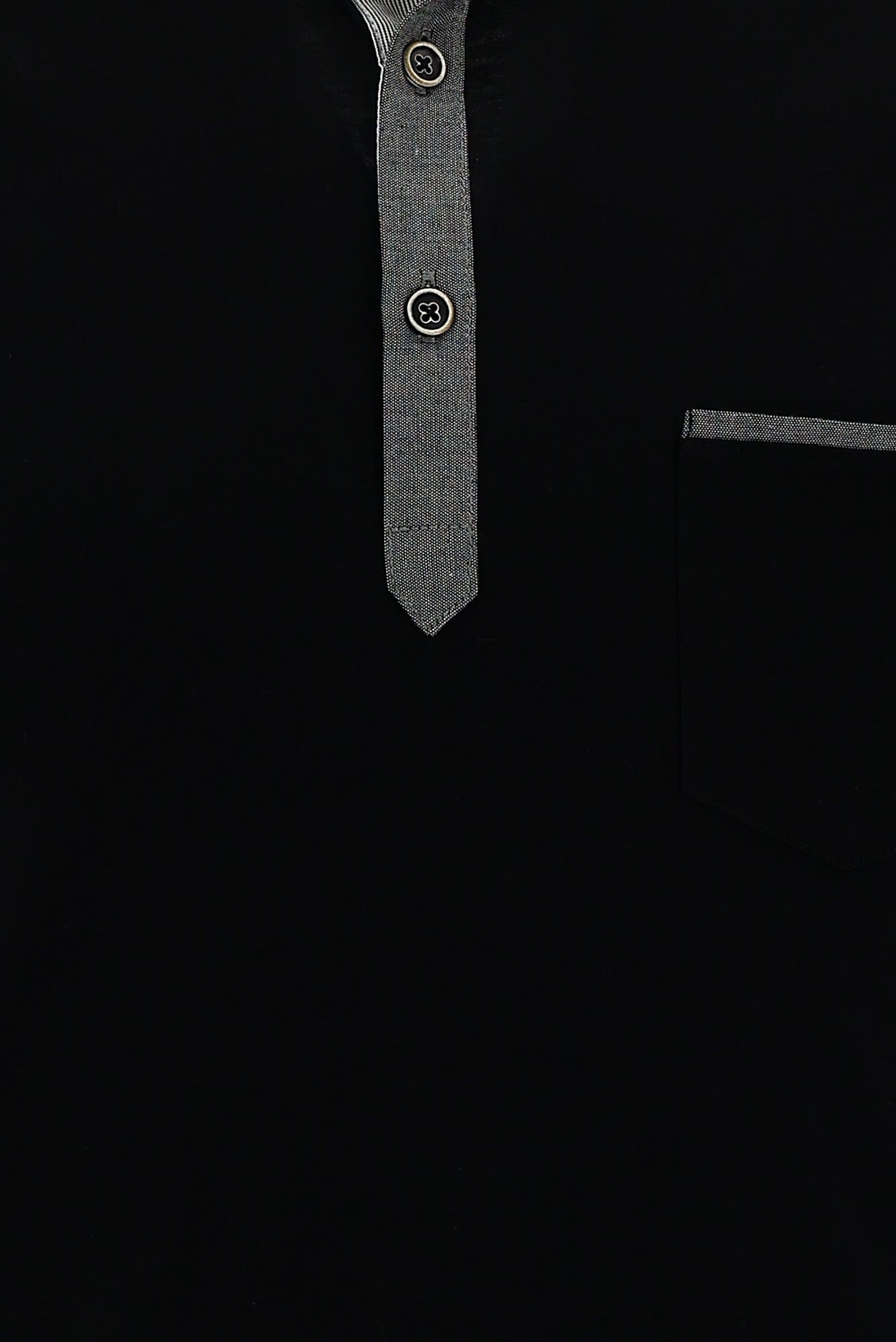 Siyah Polo Yaka Regular Fit Desenli Merserize Pamuk T-shirt