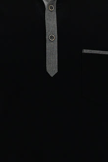 Siyah Polo Yaka Regular Fit Desenli Merserize Pamuk T-shirt