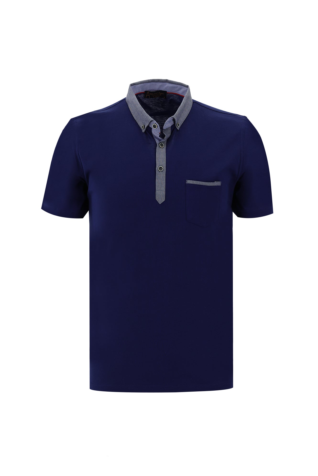 Orta Lacivert Polo Yaka Regular Fit Desenli Merserize Pamuk T-shirt