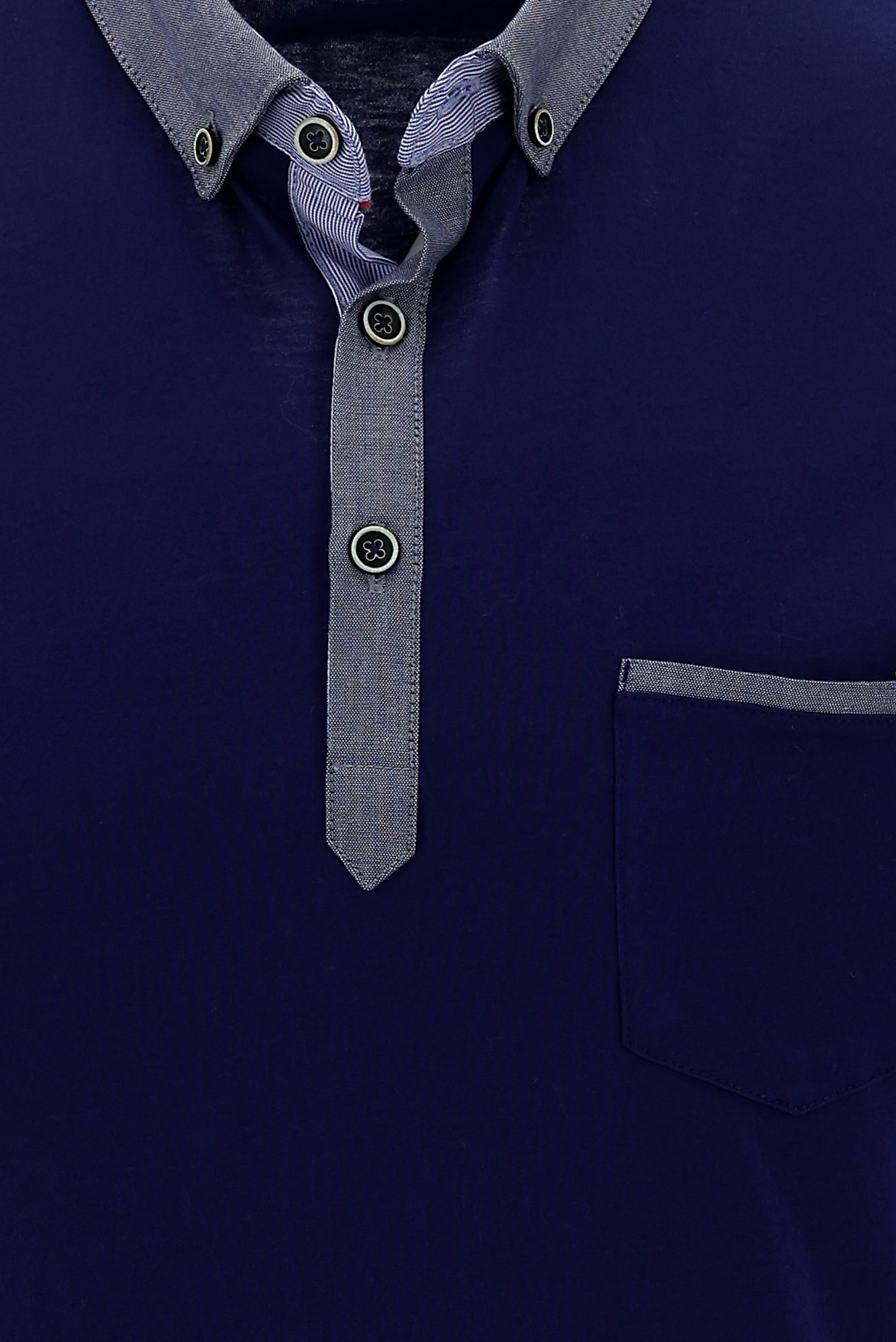 Orta Lacivert Polo Yaka Regular Fit Desenli Merserize Pamuk T-shirt