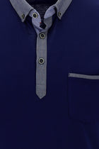 Orta Lacivert Polo Yaka Regular Fit Desenli Merserize Pamuk T-shirt