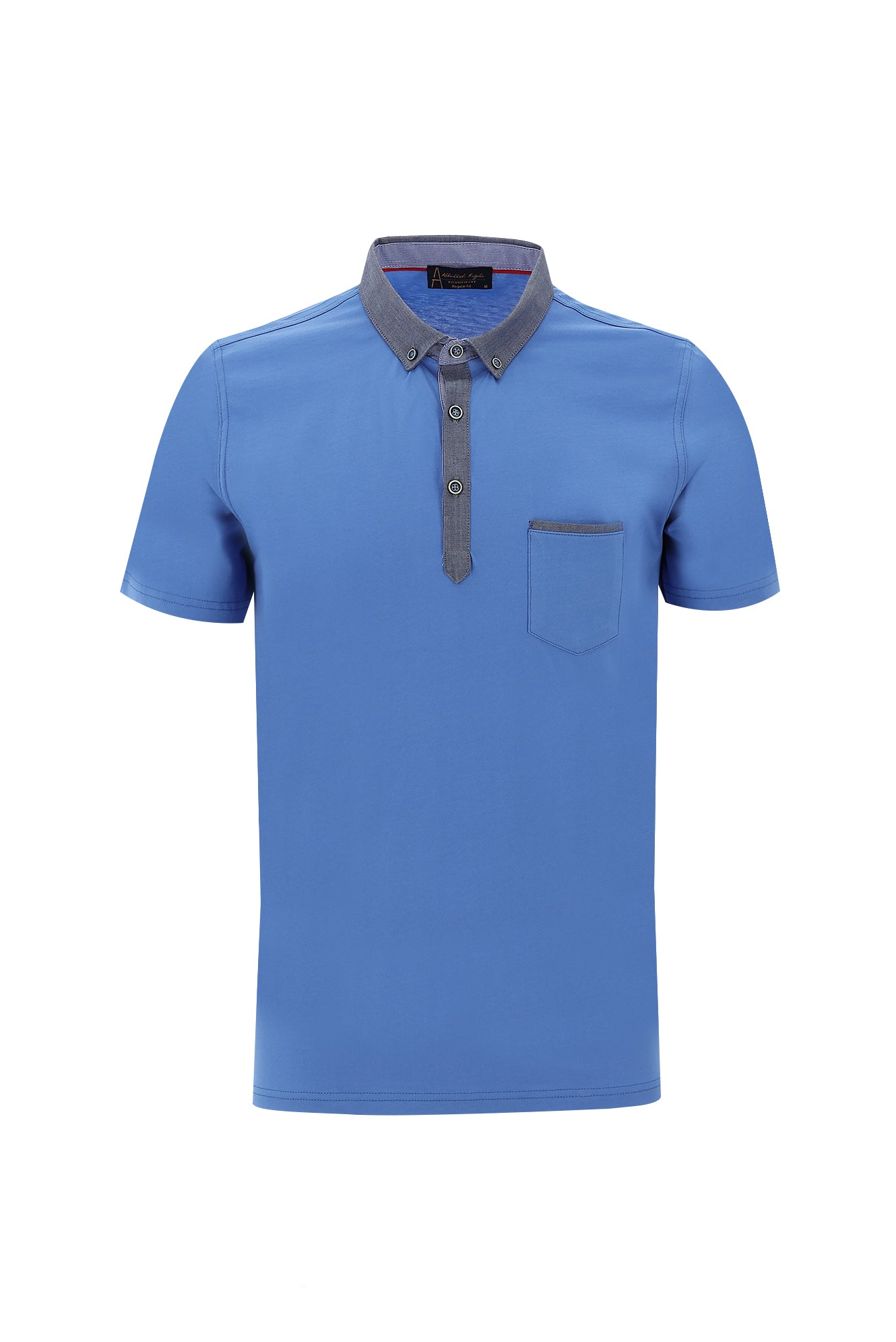 Havacı Mavi Polo Yaka Regular Fit Desenli Merserize Pamuk T-shirt