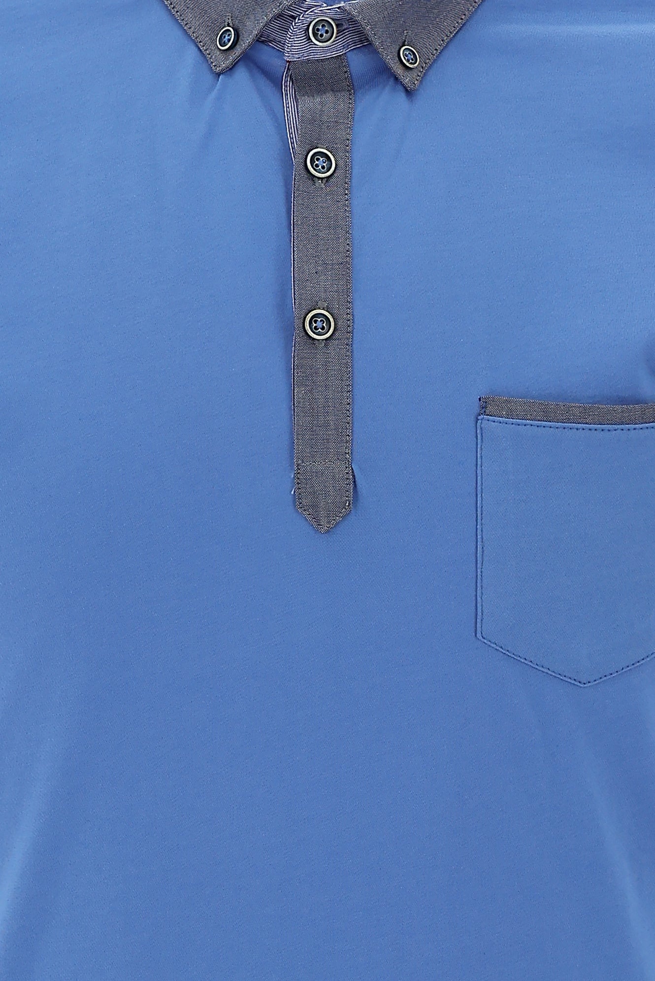 Havacı Mavi Polo Yaka Regular Fit Desenli Merserize Pamuk T-shirt