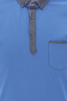 Havacı Mavi Polo Yaka Regular Fit Desenli Merserize Pamuk T-shirt