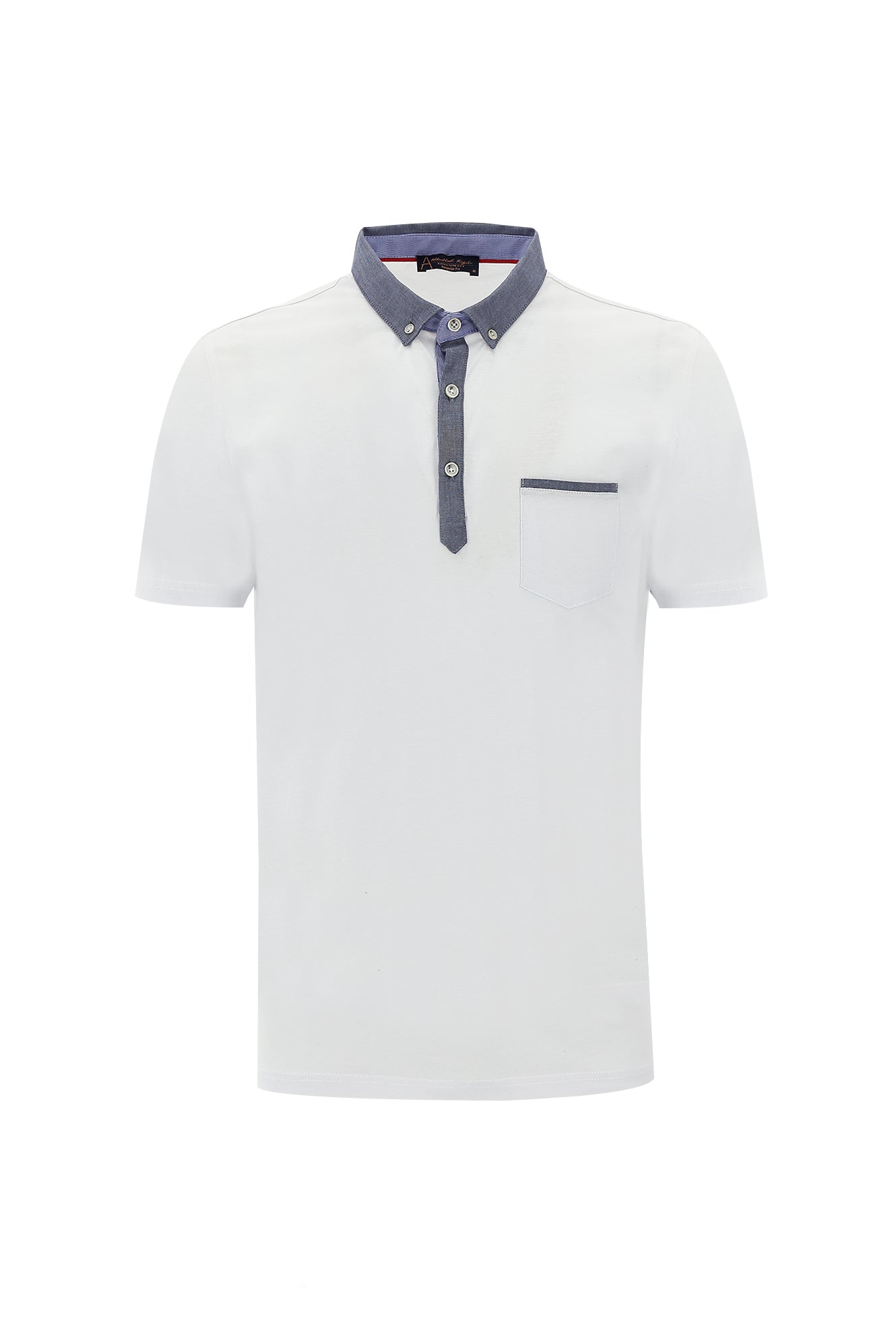 Beyaz Polo Yaka Regular Fit Desenli Merserize Pamuk T-shirt