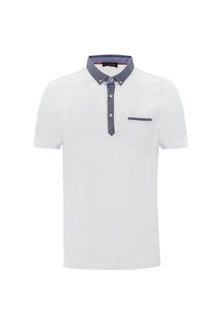 Beyaz Polo Yaka Regular Fit Desenli Merserize Pamuk T-shirt