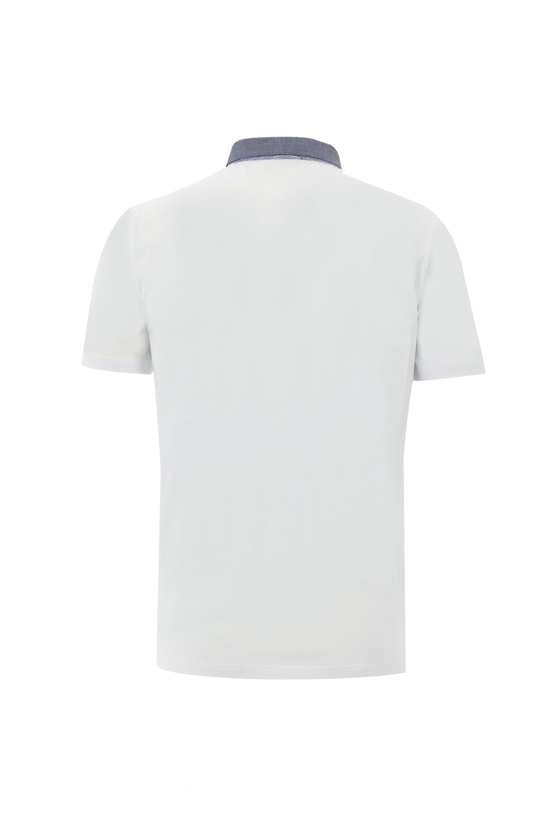 Beyaz Polo Yaka Regular Fit Desenli Merserize Pamuk T-shirt