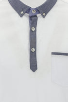 Beyaz Polo Yaka Regular Fit Desenli Merserize Pamuk T-shirt