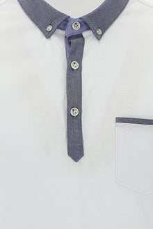 Beyaz Polo Yaka Regular Fit Desenli Merserize Pamuk T-shirt