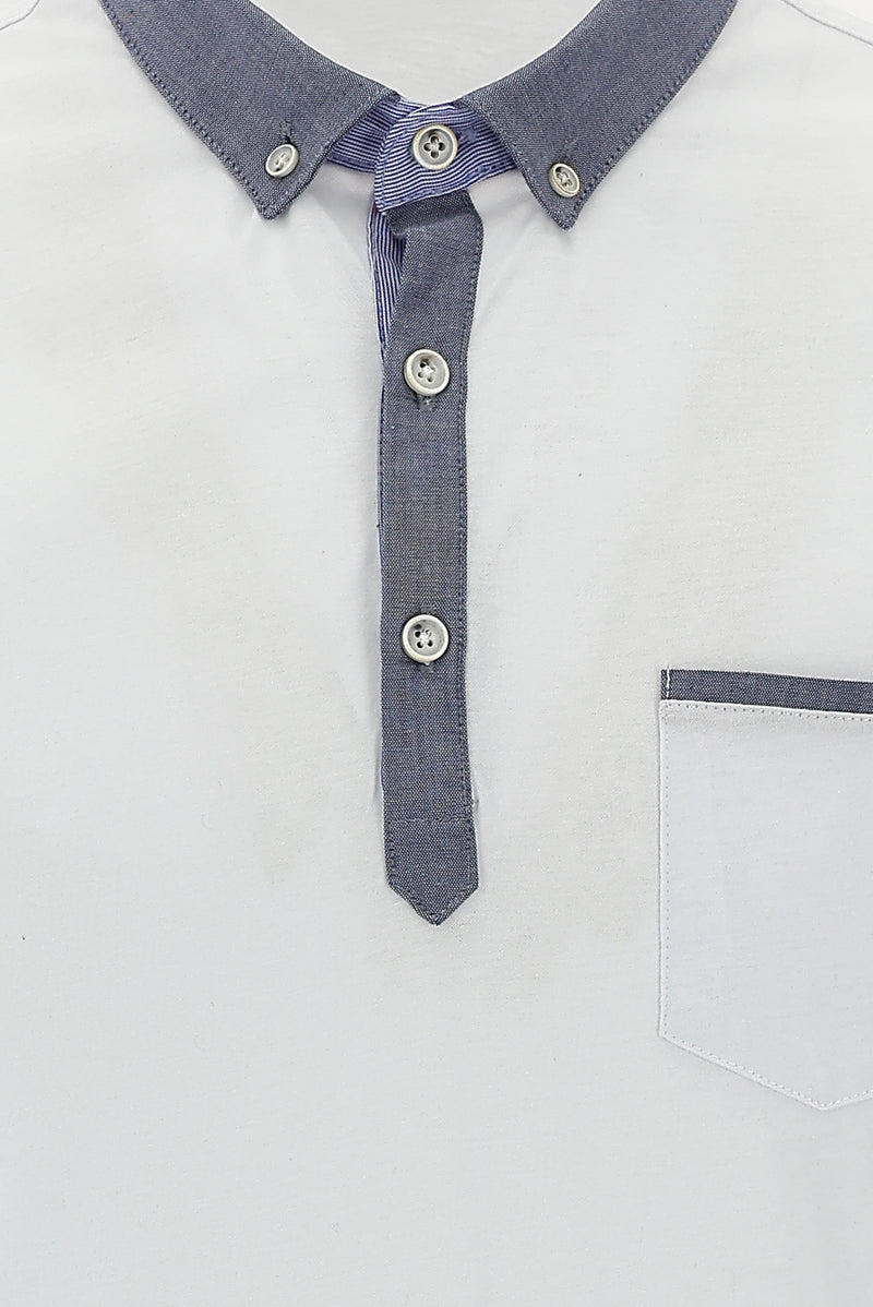 Beyaz Polo Yaka Regular Fit Desenli Merserize Pamuk T-shirt