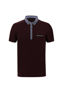 Koyu Bordo Polo Yaka Regular Fit Desenli Merserize Pamuk T-shirt