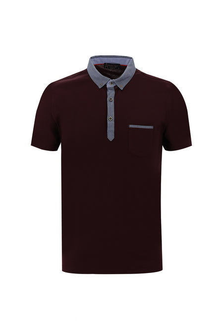 Koyu Bordo Polo Yaka Regular Fit Desenli Merserize Pamuk T-shirt