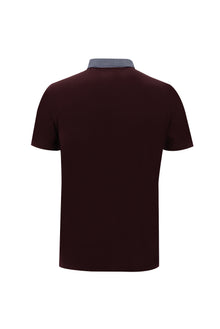 Koyu Bordo Polo Yaka Regular Fit Desenli Merserize Pamuk T-shirt