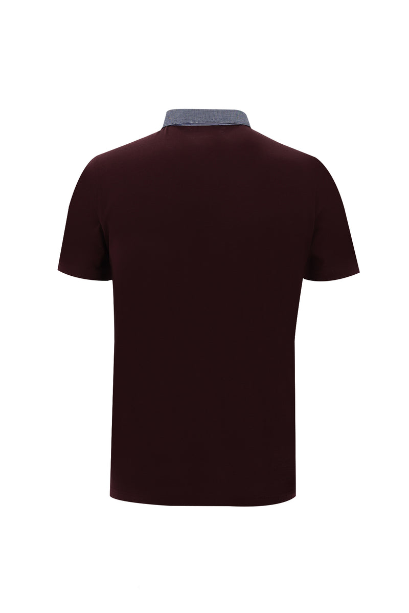 Koyu Bordo Polo Yaka Regular Fit Desenli Merserize Pamuk T-shirt