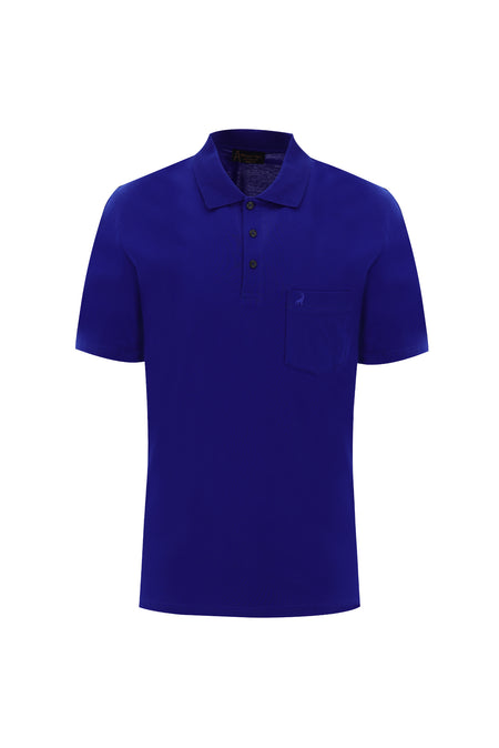 Saks Mavi Polo Yaka Regular Fit Merserize Pamuk T-shirt
