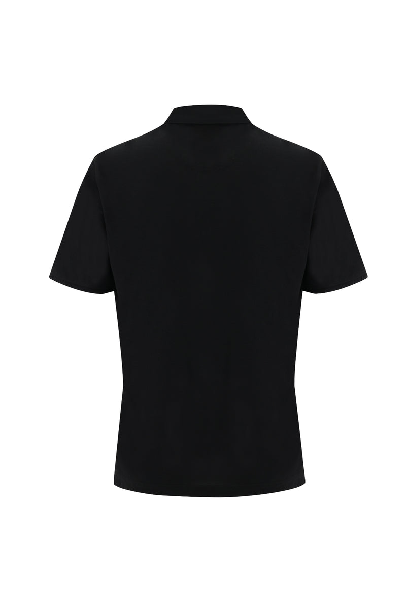 Siyah Polo Yaka Regular Fit Nakışlı T-shirt