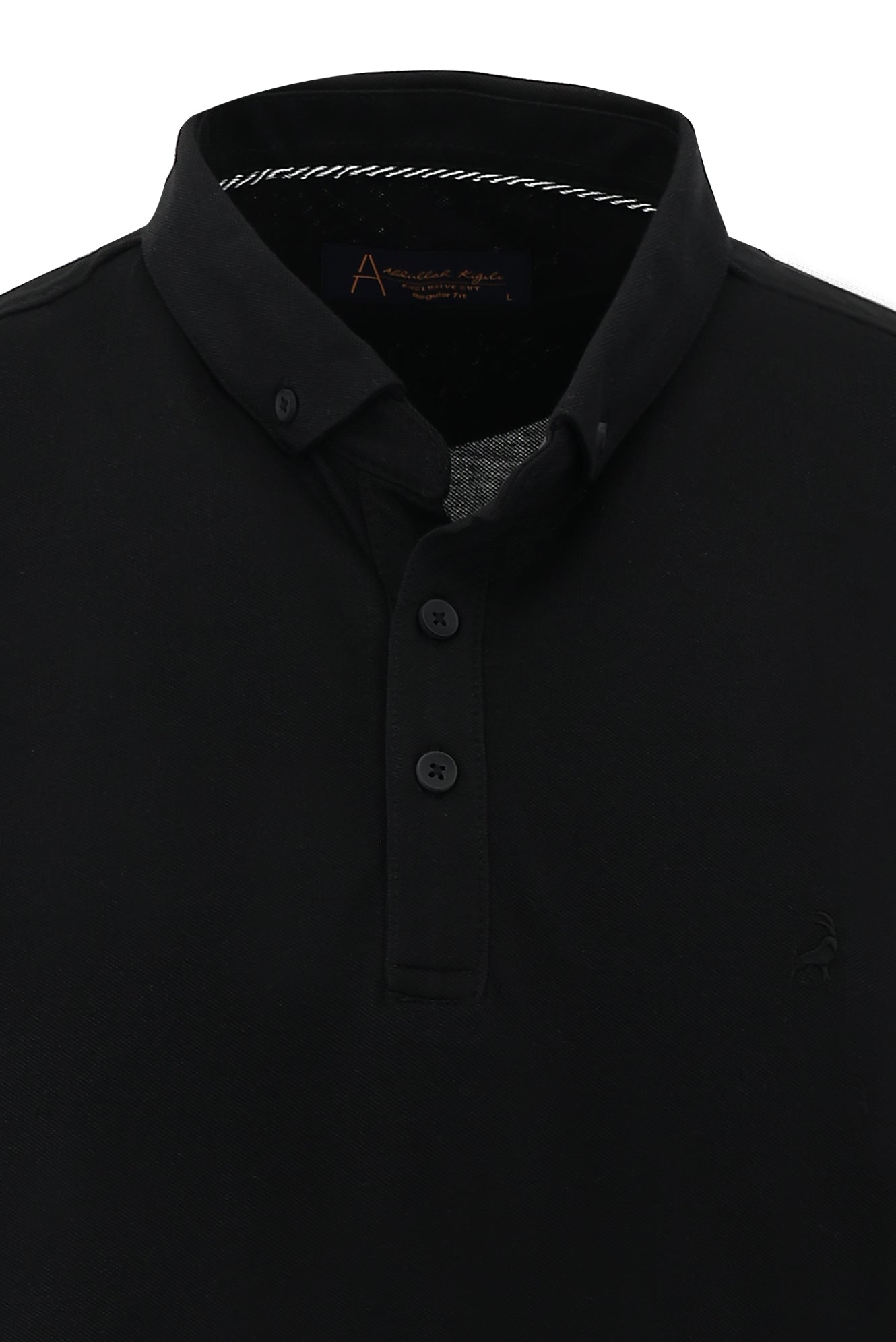 Siyah Polo Yaka Regular Fit Nakışlı T-shirt