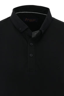 Siyah Polo Yaka Regular Fit Nakışlı T-shirt