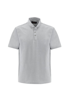 Orta Gri Polo Yaka Regular Fit Nakışlı T-shirt