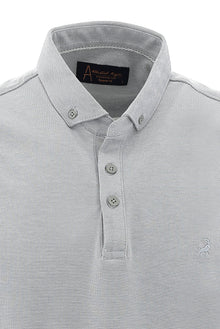 Orta Gri Polo Yaka Regular Fit Nakışlı T-shirt