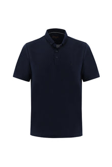 Orta Lacivert Polo Yaka Regular Fit Nakışlı T-shirt