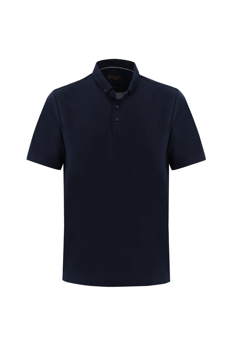 Orta Lacivert Polo Yaka Regular Fit Nakışlı T-shirt
