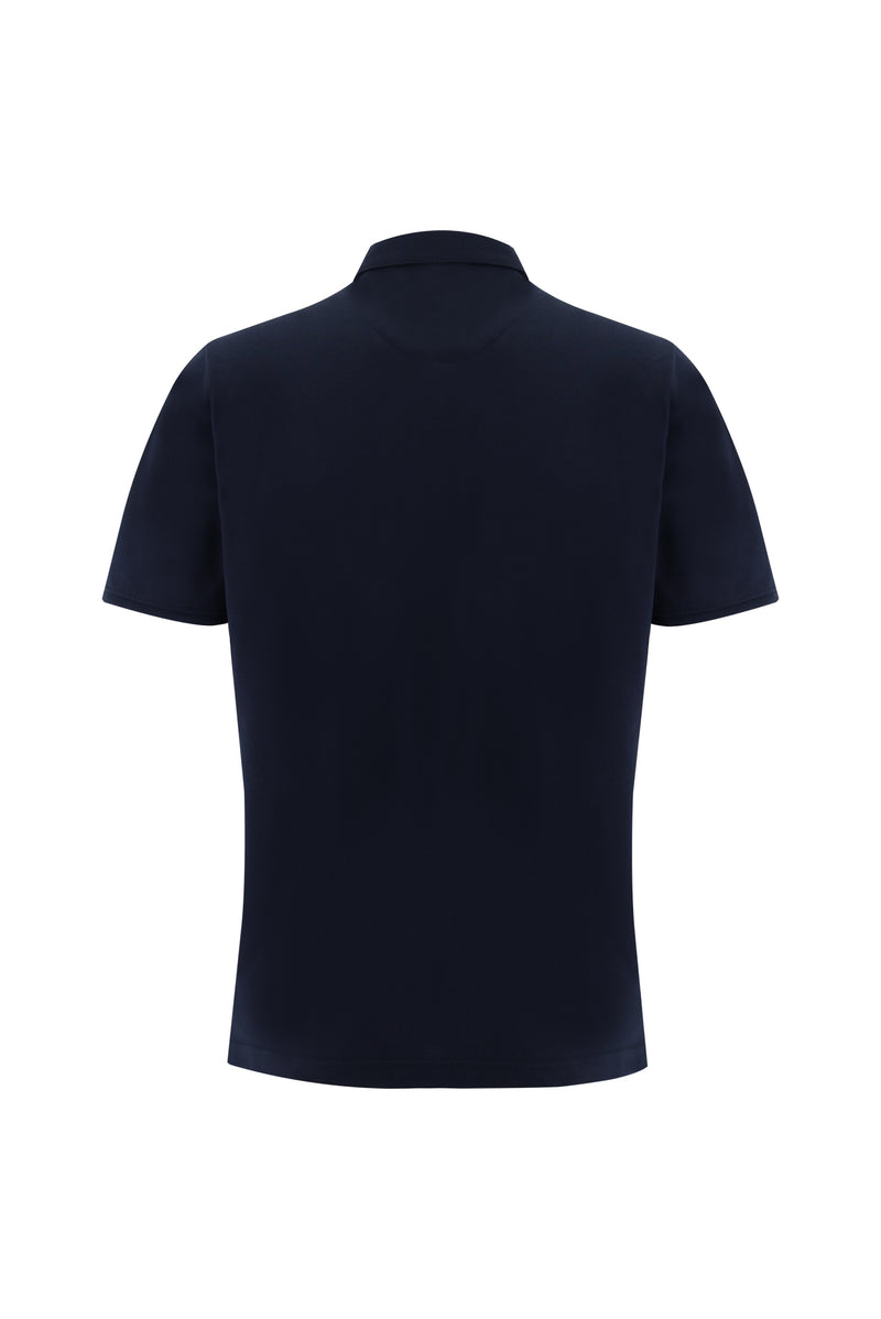 Orta Lacivert Polo Yaka Regular Fit Nakışlı T-shirt