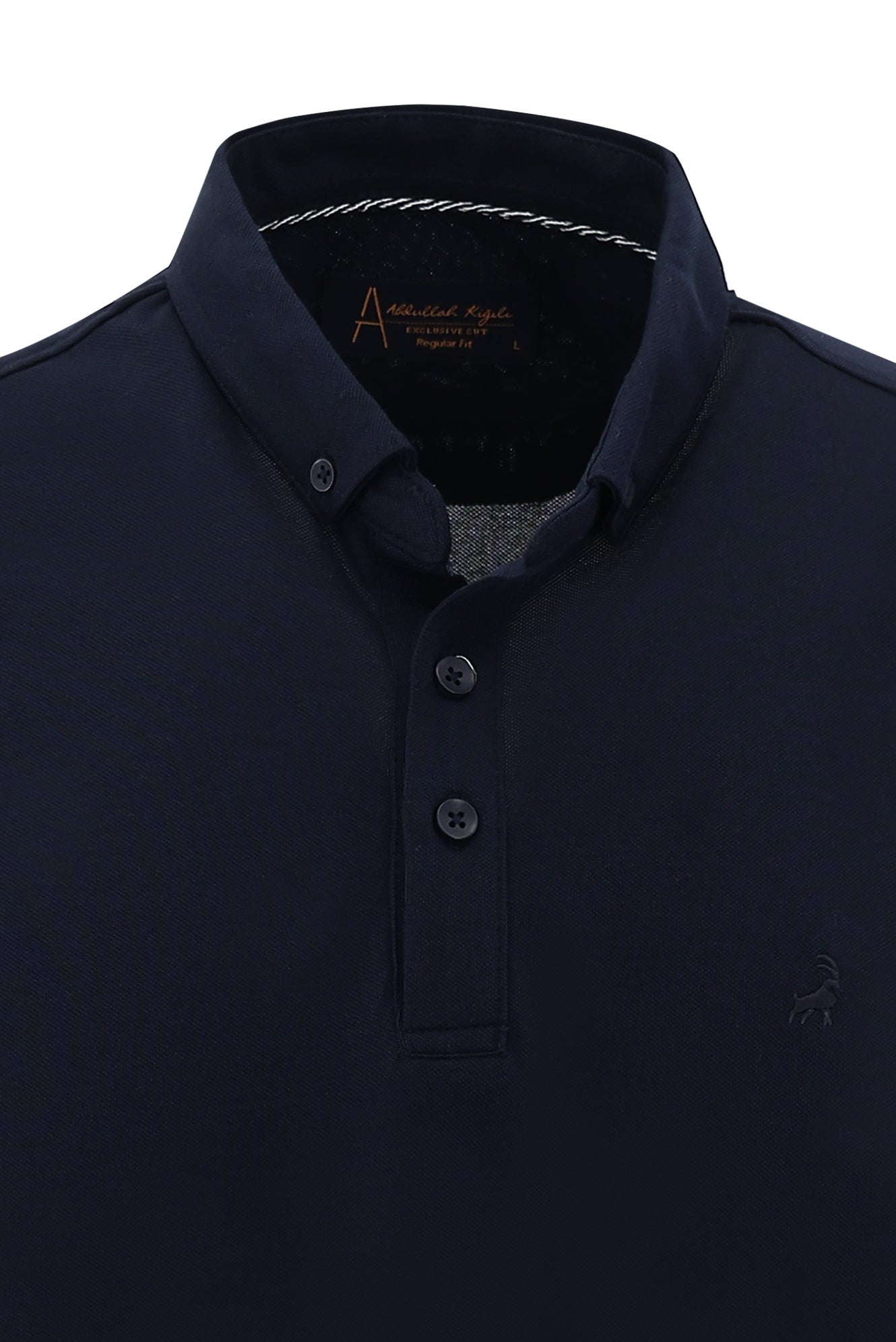 Orta Lacivert Polo Yaka Regular Fit Nakışlı T-shirt