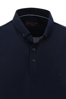 Orta Lacivert Polo Yaka Regular Fit Nakışlı T-shirt