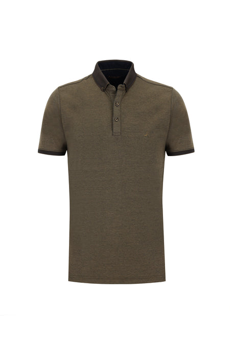 Orta Kahve Polo Yaka Regular Fit T-shirt-Abdullah Ki??l?