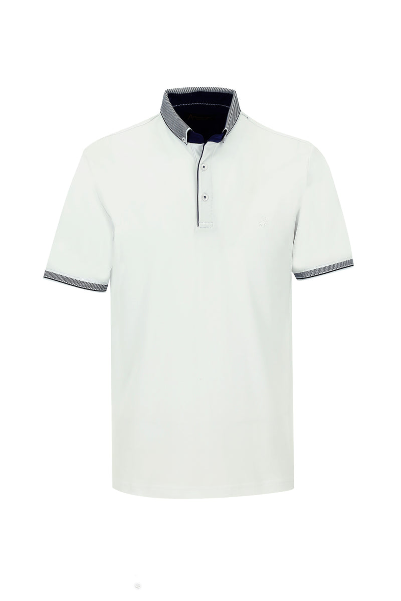 Beyaz Polo Yaka Regular Fit Pamuklu T-shirt